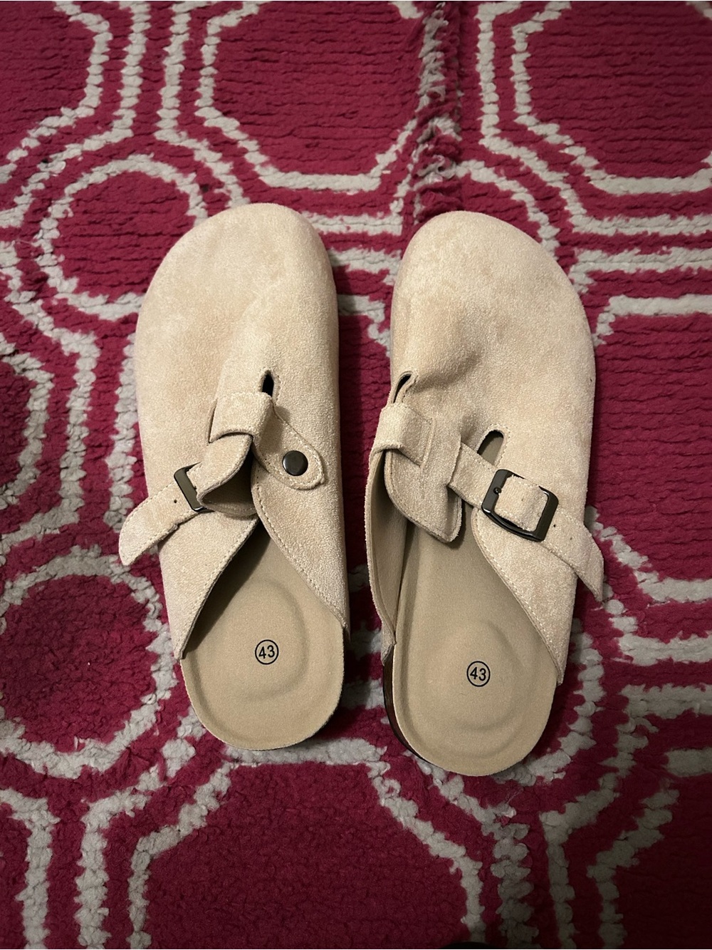 Women's Suede Adjustable Buckle Mules in Beige